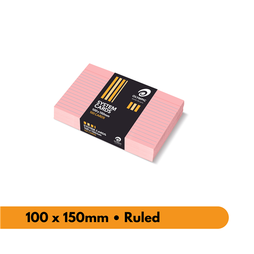 OLYMPIC SYSTEM CARDS Ruled 100x150mm 4x6 Pink